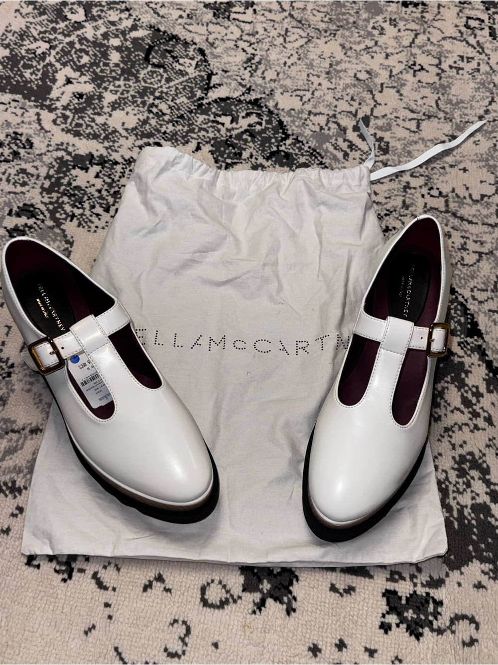 NWT! Stella McCartney White Patent MaryJane Platform Shoes with Gold Buckle Sz 9 - Picture 3 of 10